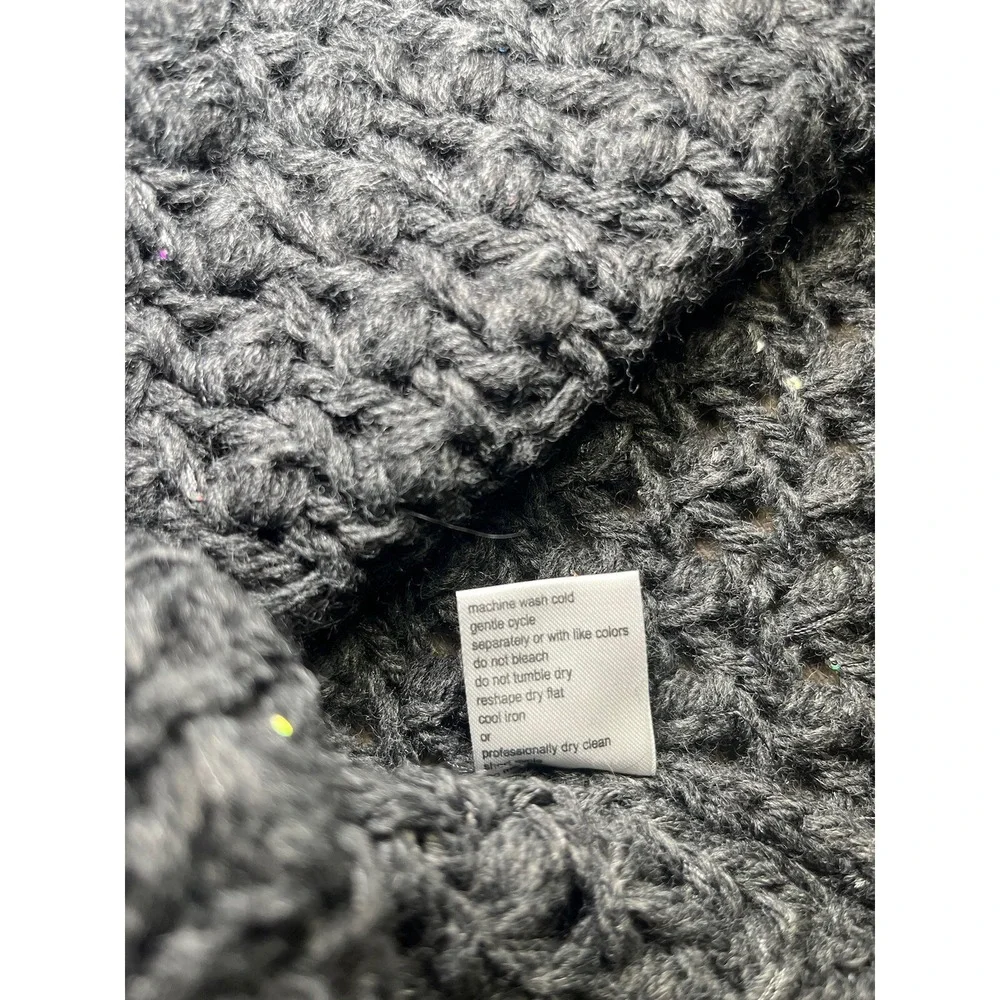 ELSAMANDA Womens Gray Open Knit LS Sweater Size M Sparkles Made In‎ Italy